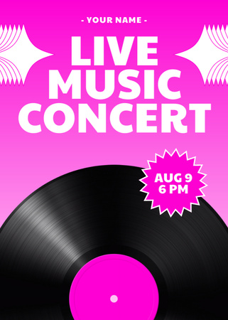 Anúncio para concerto de música ao vivo com vinil em rosa Flayer Modelo de Design