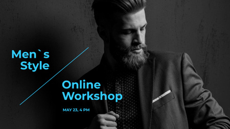Fashion Online Workshop Ad with Man in Stylish Suit FB event cover Design Template