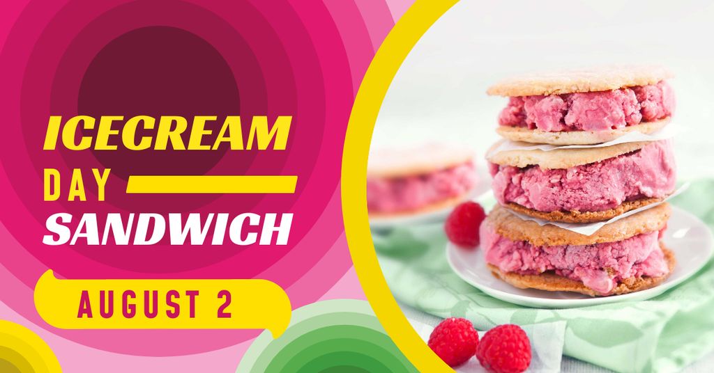 Ice Cream Sandwich Day Offer Pink Dessert Facebook AD Design Template
