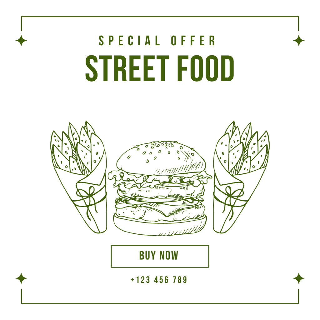 Special Offer of Street Food with Illustration of Burger Instagram Design Template