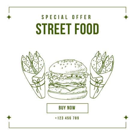 Special Offer of Street Food with Illustration of Burger Instagram Πρότυπο σχεδίασης