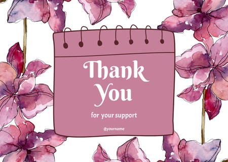 Thank You Message with Pink Watercolor Flowers Card Design Template