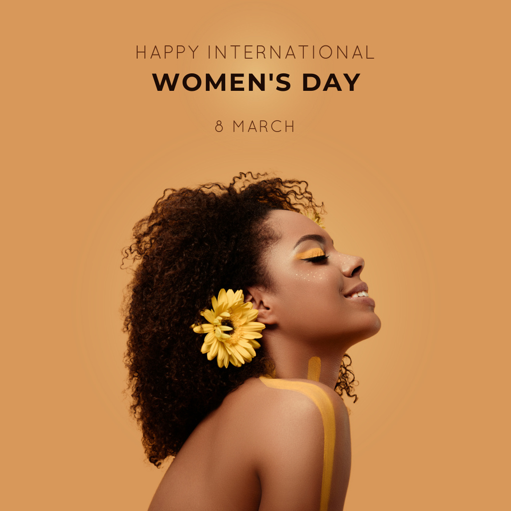 Woman with Flower in Hair on Women's Day Instagram Design Template