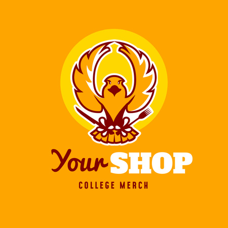 College Merch -tarjous, jossa on oranssi lintu Animated Logo Design Template