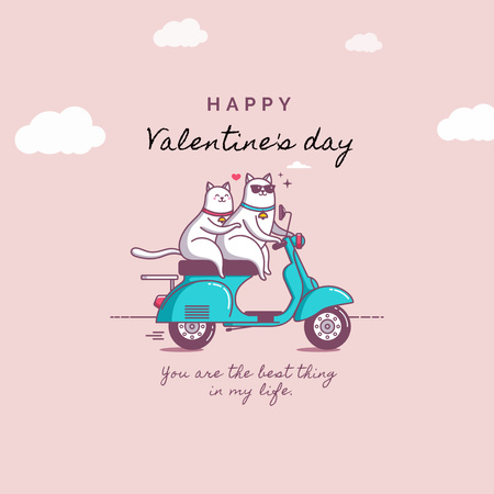 Cute Cats Riding a Motorcycle on Valentine's Day Instagramデザインテンプレート