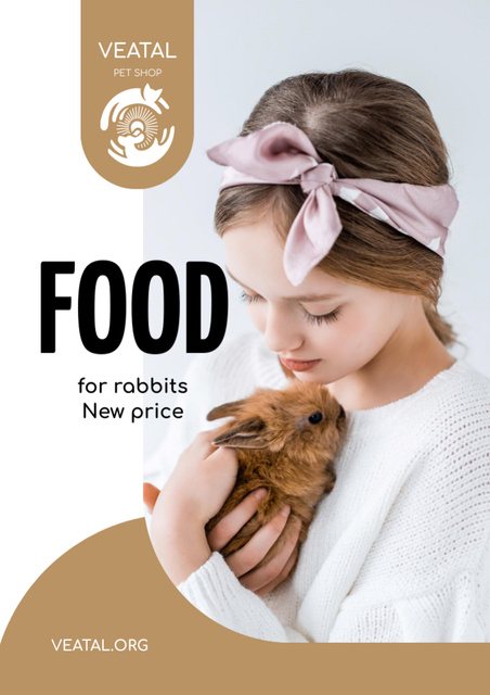 Pet Food Offer with Girl hugging Bunny Flyer A4 Tasarım Şablonu