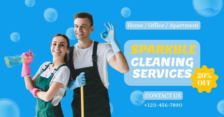 Cleaning Service At Discounted Rates with Smiling Team Facebook AD Design Template