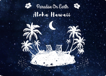 Hawaii Island Under Night Sky Postcard Design Template