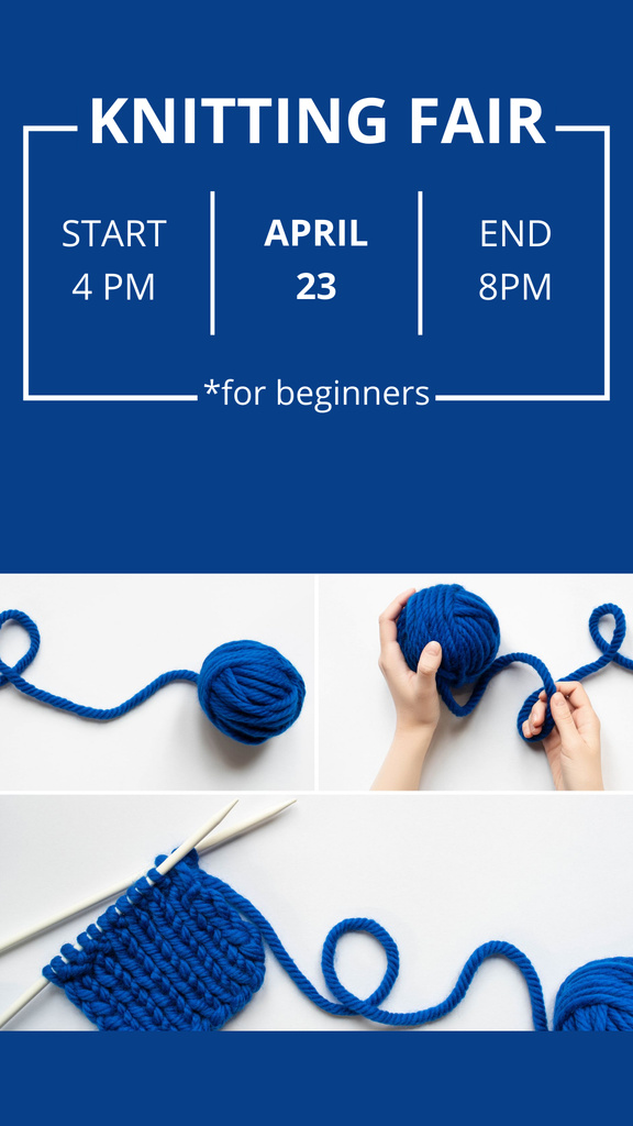 Designvorlage Knitting Fair Invitation with Skein of Blue Yarn für Instagram Story
