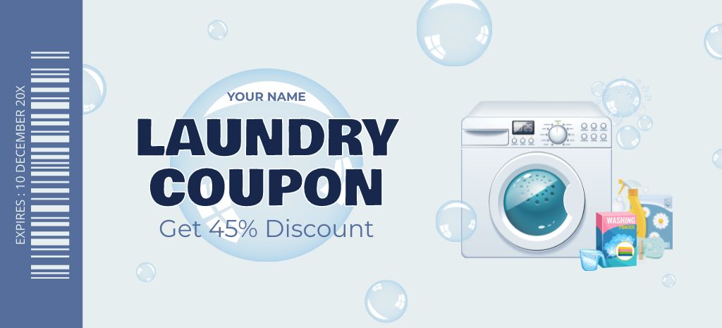 Szablon projektu Offer Discounts on Laundry Service with Bubbles Coupon 3.75x8.25in