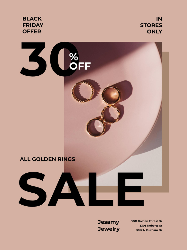 Jewelry Sale Offer with Shiny Rings Poster USデザインテンプレート