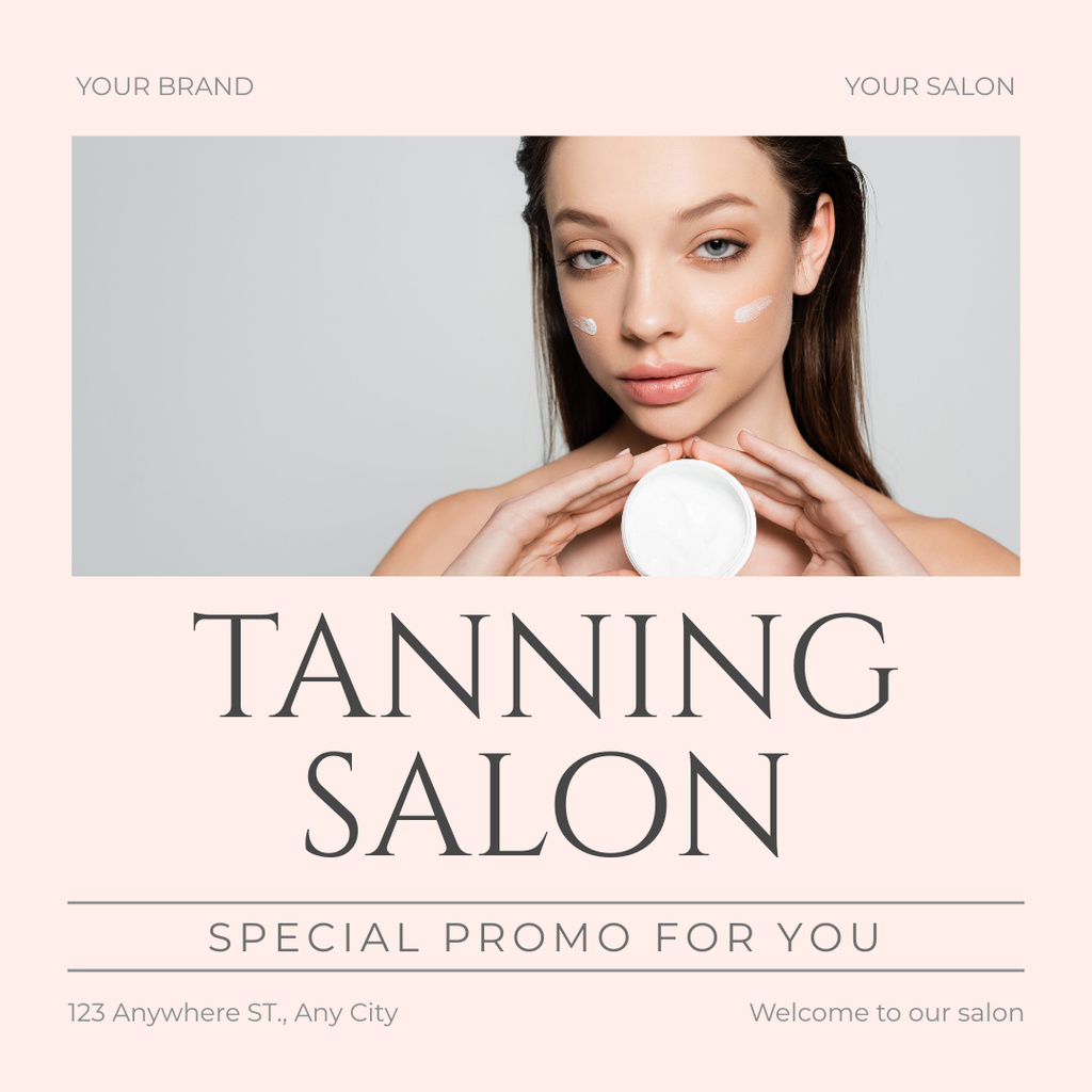 Special Promo for Tanning Salon with Beautiful Woman Instagram Design Template