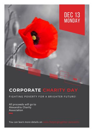 Corporate Charity Day announcement on red Poppy Invitation Design Template
