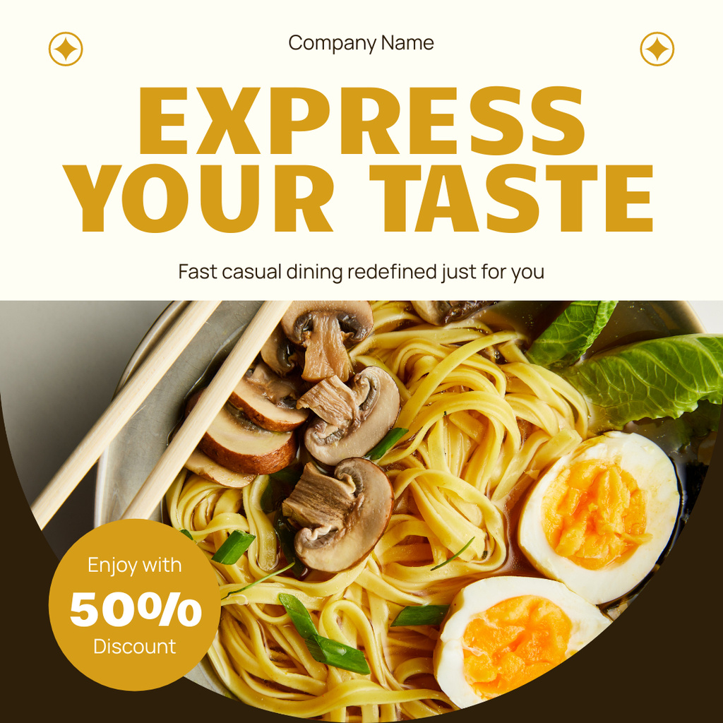 Discount Offer with Tasty Pasta with Mushrooms Instagram AD Design Template