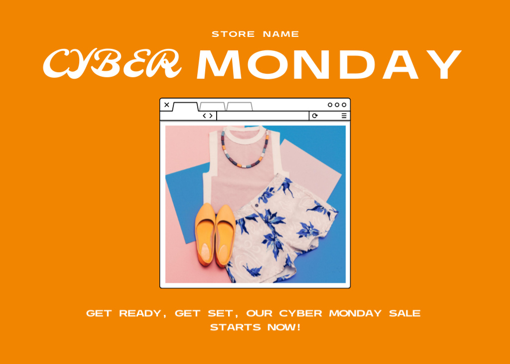 Incredible Fashion Sale Offer on Cyber Monday In Orange Flyer 5x7in Horizontalデザインテンプレート