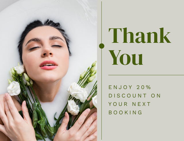 Thank You Message with Young Woman in Spa Thank You Card 5.5x4in Horizontal Design Template