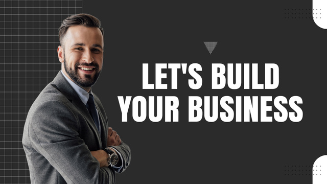 Services of Business Consulting with Smiling Man Youtube Thumbnail Design Template
