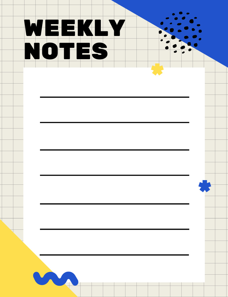 Weekly Planner with Abstract Elements in Memphis Style Notepad 107x139mm Design Template