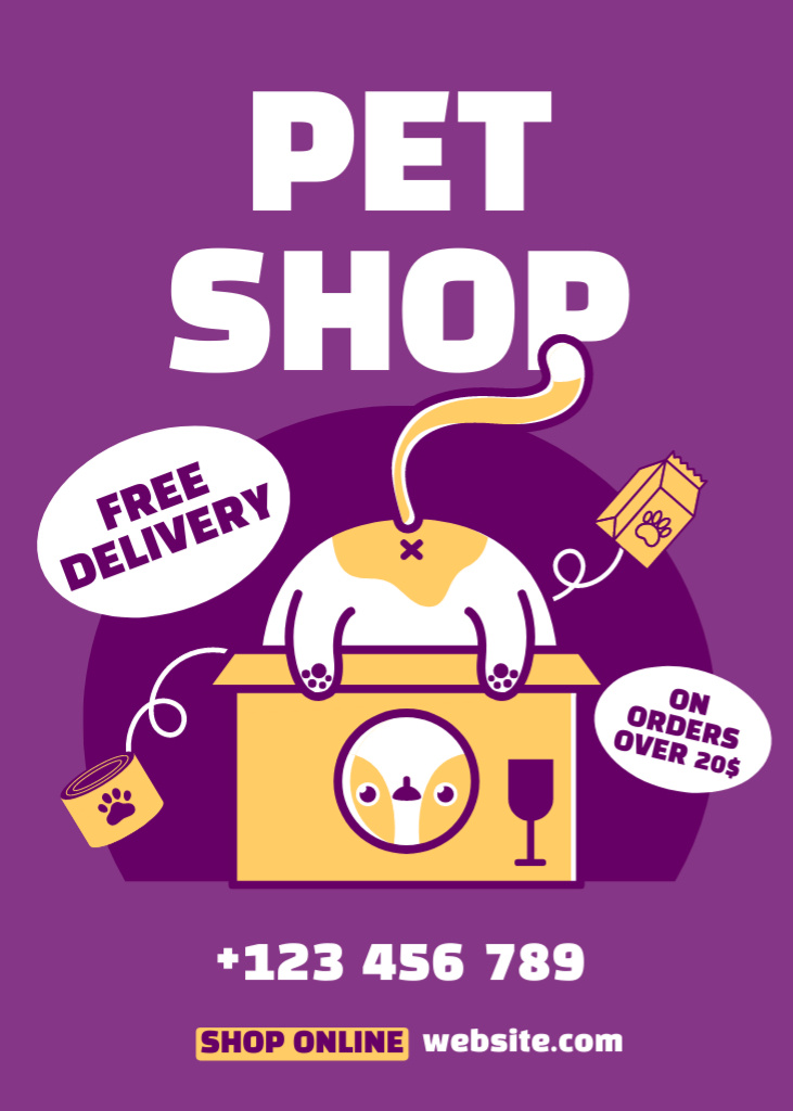 Toys and Treats for Cats with Free Delivery Flayerデザインテンプレート