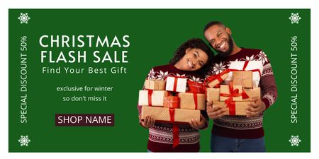 African American Couple for Christmas Flash Sale Twitter Design Template