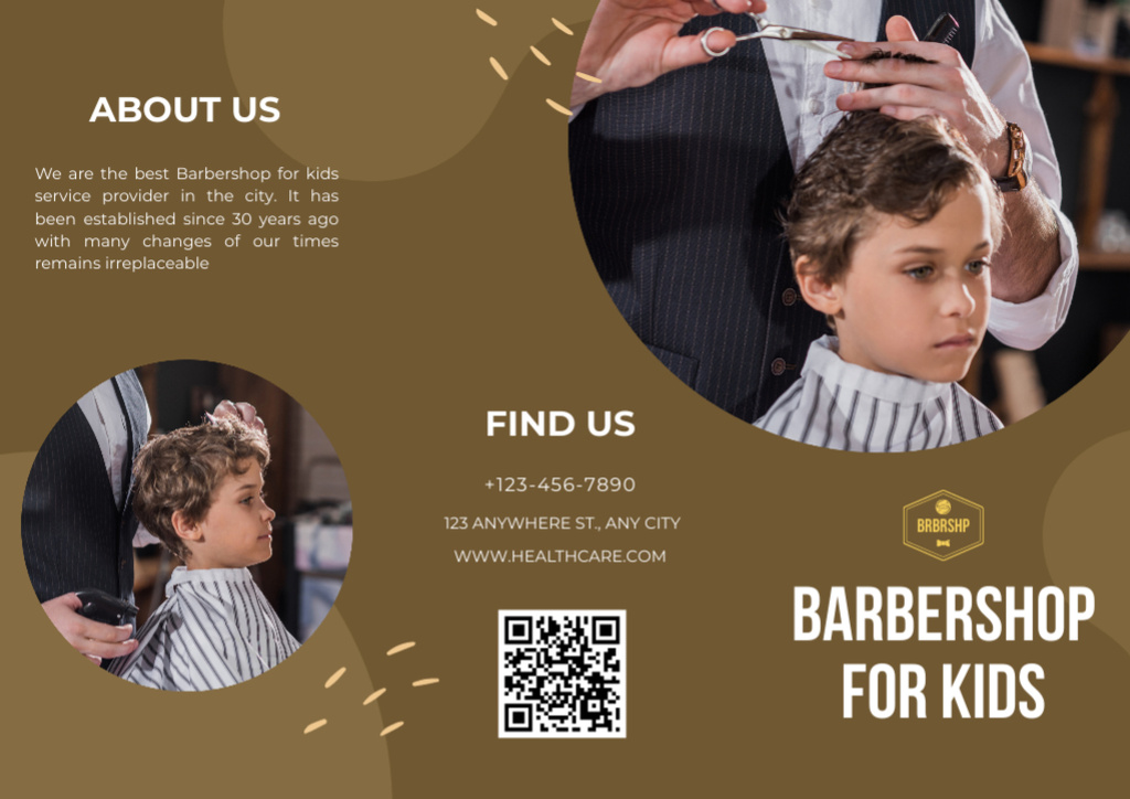 Berbershop Service Offer for Kids Brochure tervezősablon