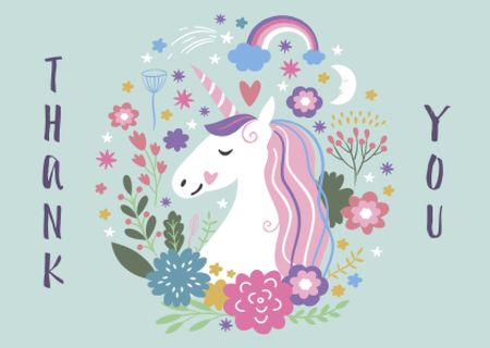 Platilla de diseño Thankful Phrase with Cute Unicorn Card