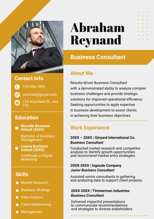 Plantilla de diseño de Lista de habilidades de consultor empresarial Resume 