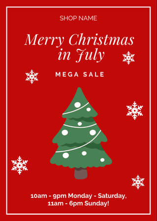 Plantilla de diseño de July Christmas Sale with Cute Christmas Tree Flyer A6 