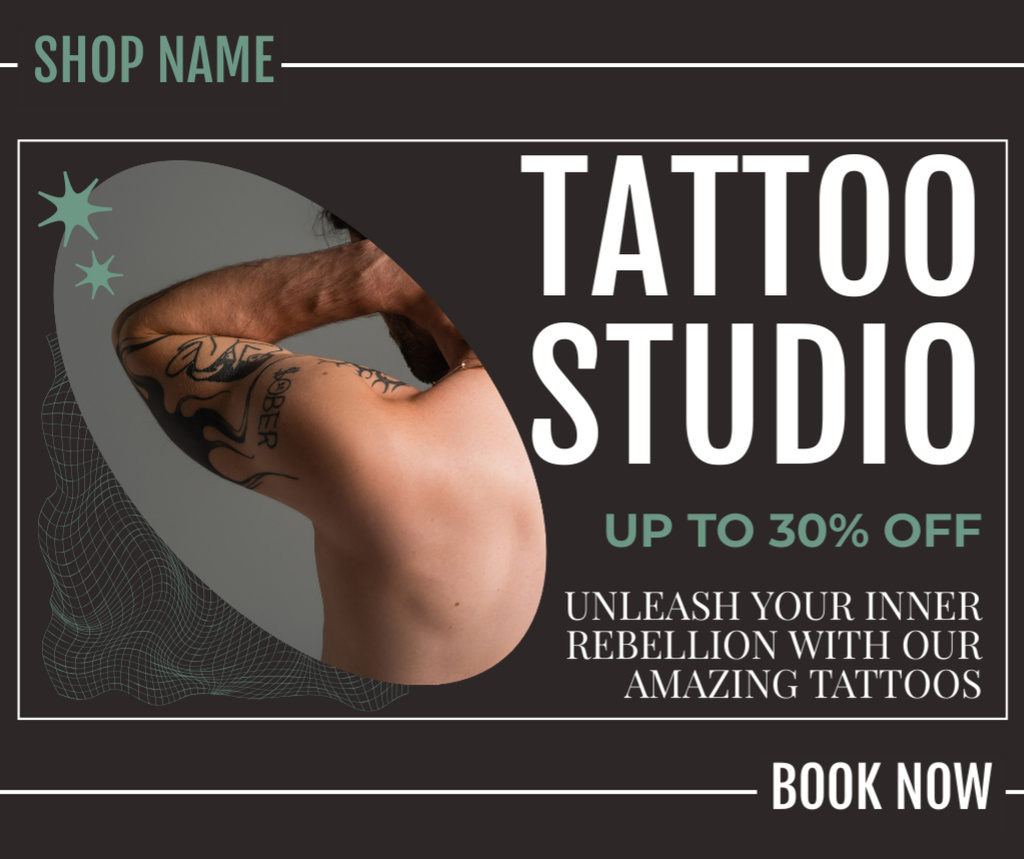 Designvorlage Amazing Tattoos In Studio With Discount für Facebook