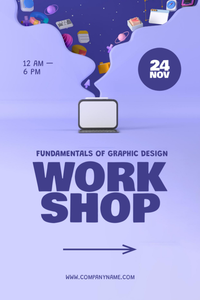 Fundamentals of Graphic Design Workshop with Icons in Purple Flyer 4x6inデザインテンプレート