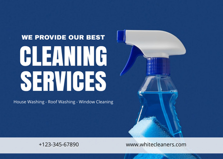 Designvorlage Cleaning Services Ad with Blue Detergents für Flyer A6 Horizontal