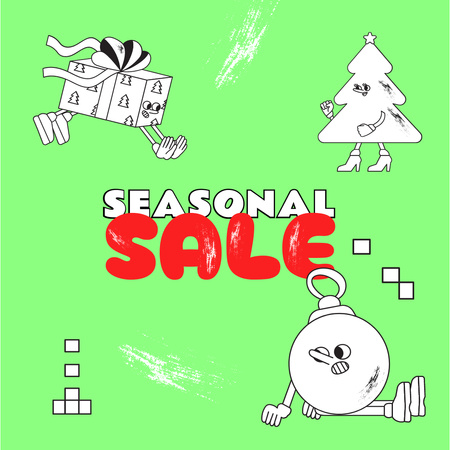 Winter Sale Announcement with Cute Characters Instagram Design Template
