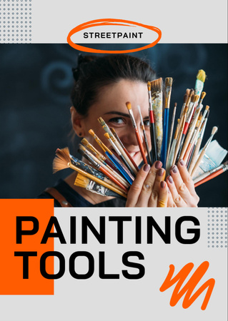 Various Painting Tools And Brushes Offer Flyer A6 Design Template