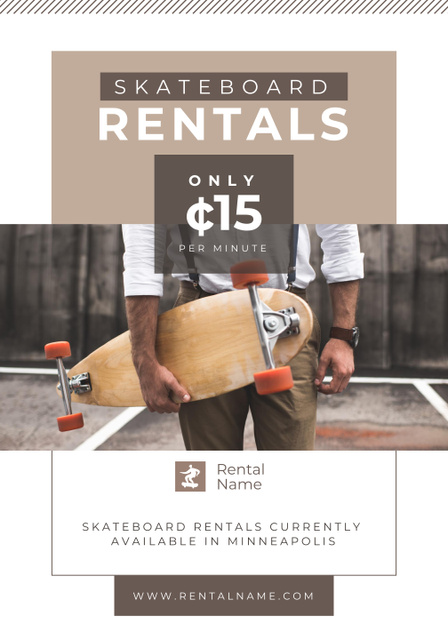Plantilla de diseño de Skateboard Sale Announcement with Man on Beige Poster 28x40in 