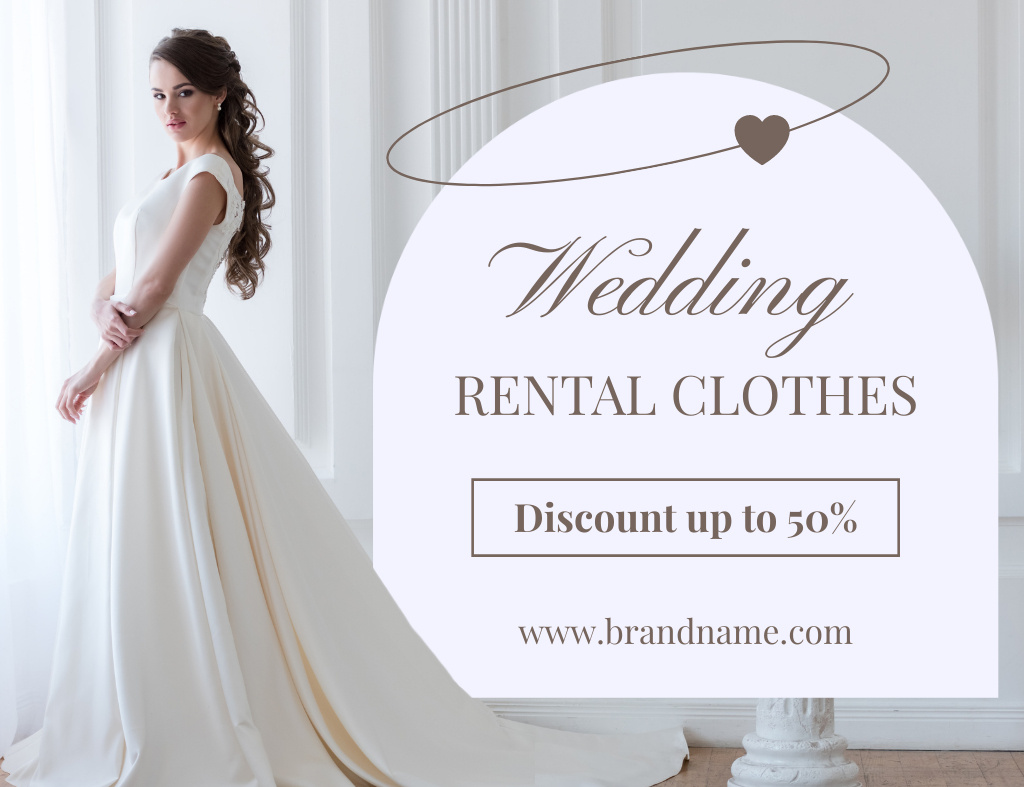Designvorlage Discount on Rental Wedding Gowns für Thank You Card 5.5x4in Horizontal