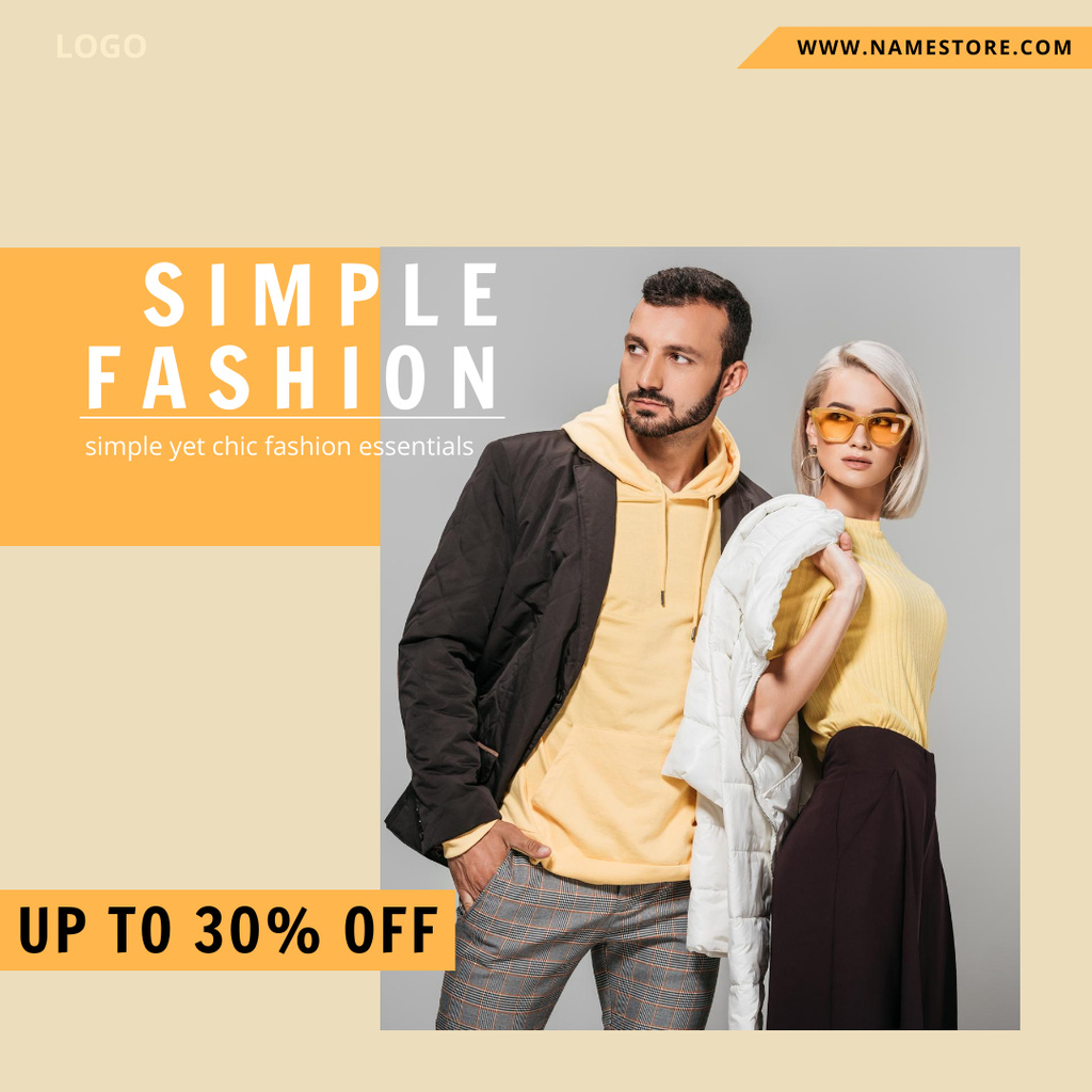 Couple Outfit Sale on Yellow Instagram Design Template