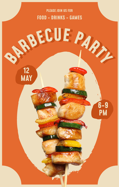 Barbecue Party Announcement on Orange Invitation 4.6x7.2in Šablona návrhu
