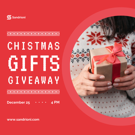 Christmas Giveaway Woman Holding Gift Box Instagram Design Template