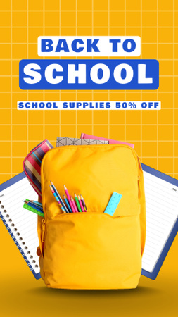 School Supplies Discount With Yellow Backpack Instagram Story Design Template
