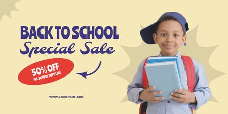 Platilla de diseño Special Discount on School Supplies with African American Boy Twitter
