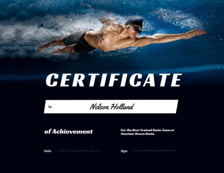 cena za sportovní výkon v plavání Certificate Šablona návrhu