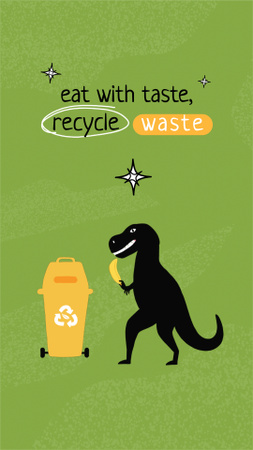 Eco Concept with Cute Dinosaur Sorting Trash Instagram Video Story Design Template