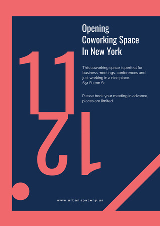 Coworking Opening Minimalistic Announcement in Blue and Red Poster tervezősablon