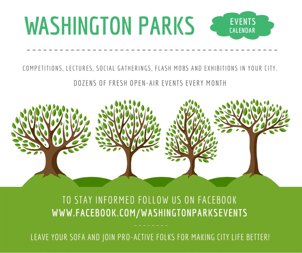 Park Event Announcement Green Trees Facebook Design Template