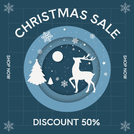 Christmas Sale Announcement with Christmas Tree and Reindeer Instagram Design Template