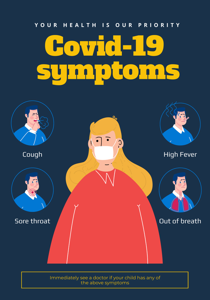 Covid 19 Symptoms infographics Poster 28x40in tervezősablon