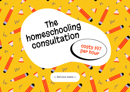 Home Education Ad on Yellow Pattern with Pencils Flyer A5 Horizontal tervezősablon