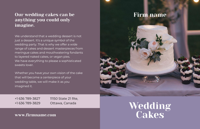 Plantilla de diseño de Festive Wedding Cakes Offer in Purple Brochure 11x17in Bi-fold 