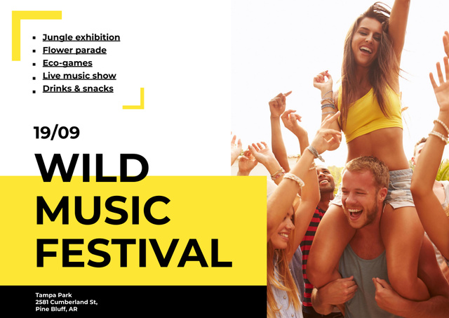Wild Music Festival Announcement with Young People Enjoying Concert Poster B2 Horizontal Design Template