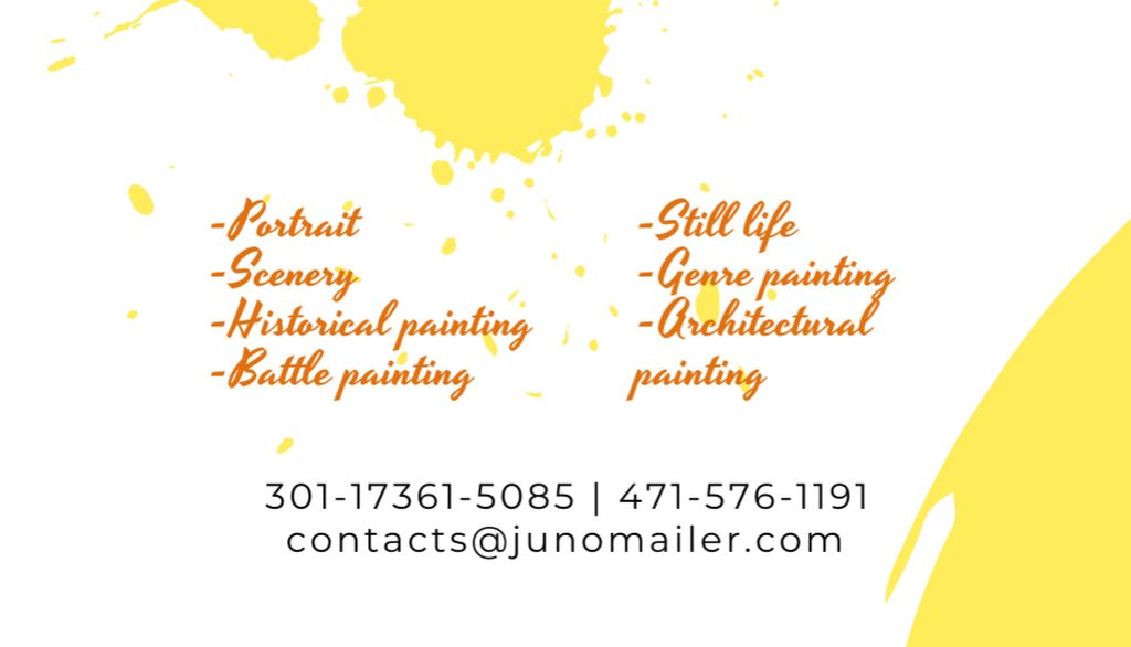 Template di design Art Lessons Ad with Woman Painting by Easel Business Card US